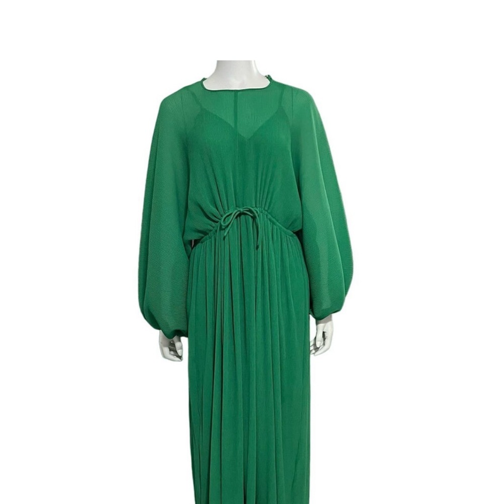 Zara Green Balloon Sleeve Pleated Dress